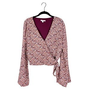 Gianni Bini Floral Wrap Blouse - Pink and White